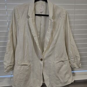 LC Lauren Conrad Off-White Relaxed Single-Button Blazer